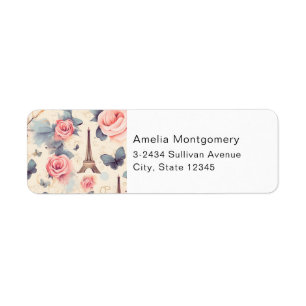 Eiffel Tower Butterfly and Roses Pattern - Address