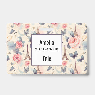 Eiffel Tower Butterfly and Roses Pattern ID Badge