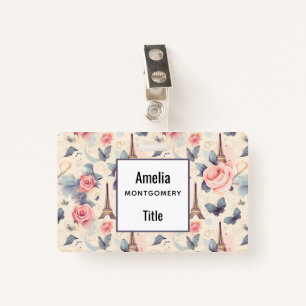 Eiffel Tower Butterfly and Roses Pattern ID Badge