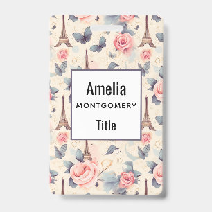 Eiffel Tower Butterfly and Roses Pattern ID Badge