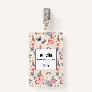 Eiffel Tower Butterfly and Roses Pattern ID Badge