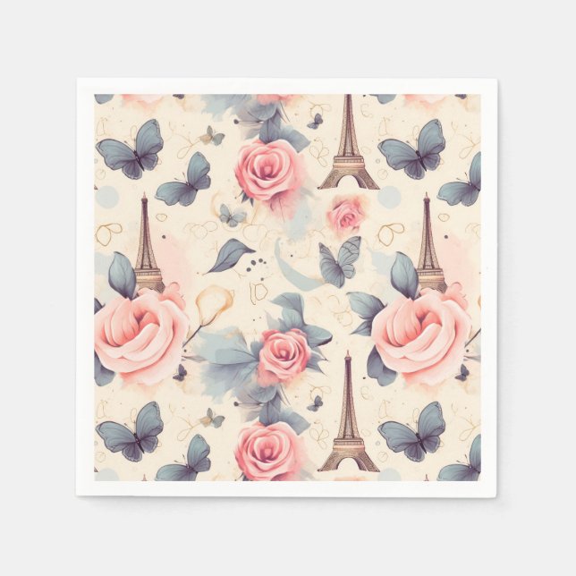 Eiffel Tower Butterfly and Roses Pattern Napkin (Front)