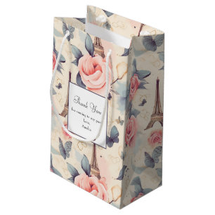 Eiffel Tower Butterfly and Roses Pattern Thank You Small Gift Bag
