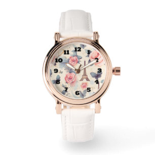 Eiffel Tower Butterfly and Roses Pattern Watch