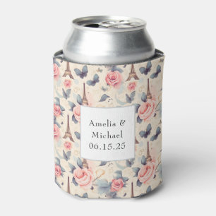 Eiffel Tower Butterfly and Roses Pattern Wedding Can Cooler