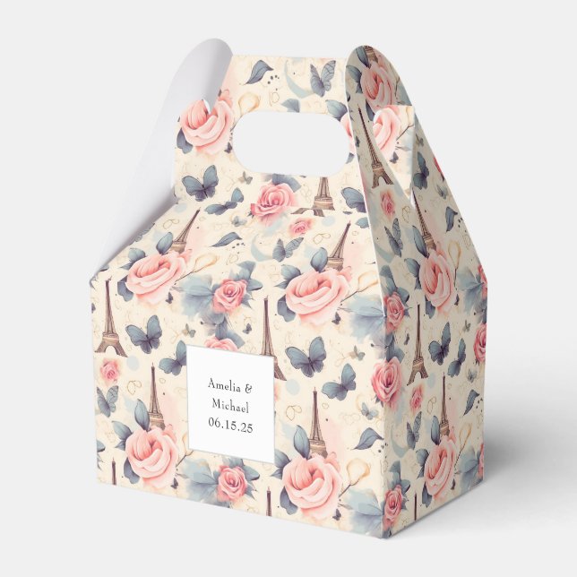Eiffel Tower Butterfly and Roses Pattern Wedding Favour Box (Front Side)