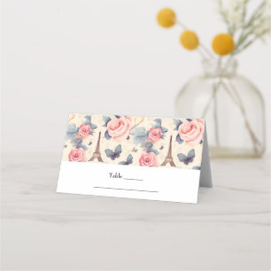Eiffel Tower Butterfly and Roses Pattern Wedding Place Card