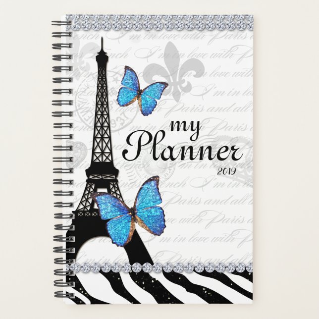 Eiffel Tower Butterfly French Country Script Planner (Front)