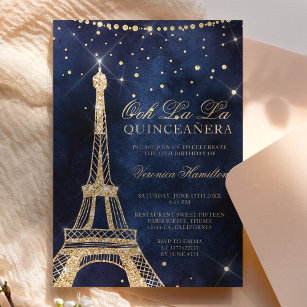 Eiffel tower chic gold glitter sparkle quinceanera invitation