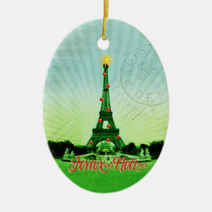 Eiffel Tower Christmas Collage Ceramic Tree Decoration