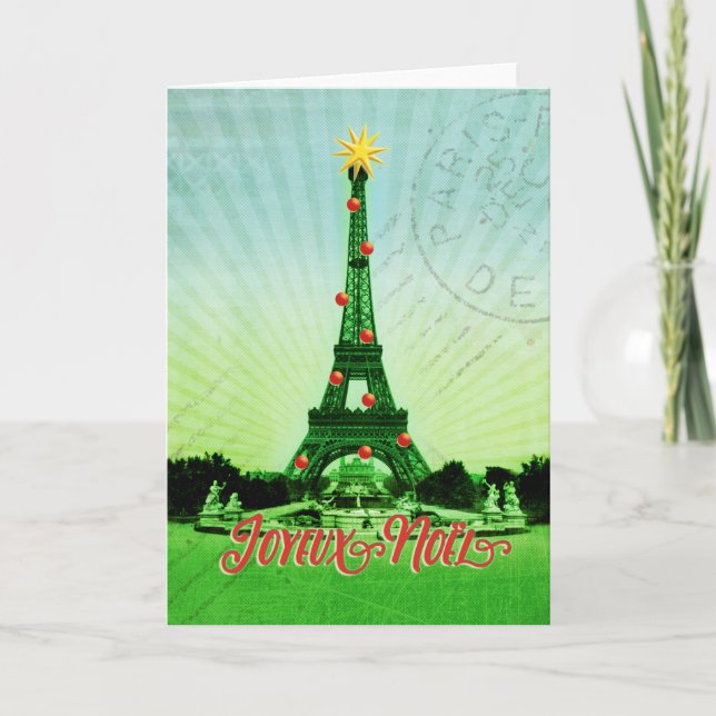 Eiffel Tower Christmas Collage Holiday Card (Front)