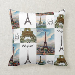 Eiffel Tower Collage Pillow