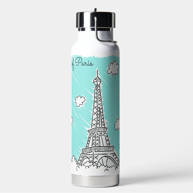Eiffel Tower Custom Name Water Bottle (Left)
