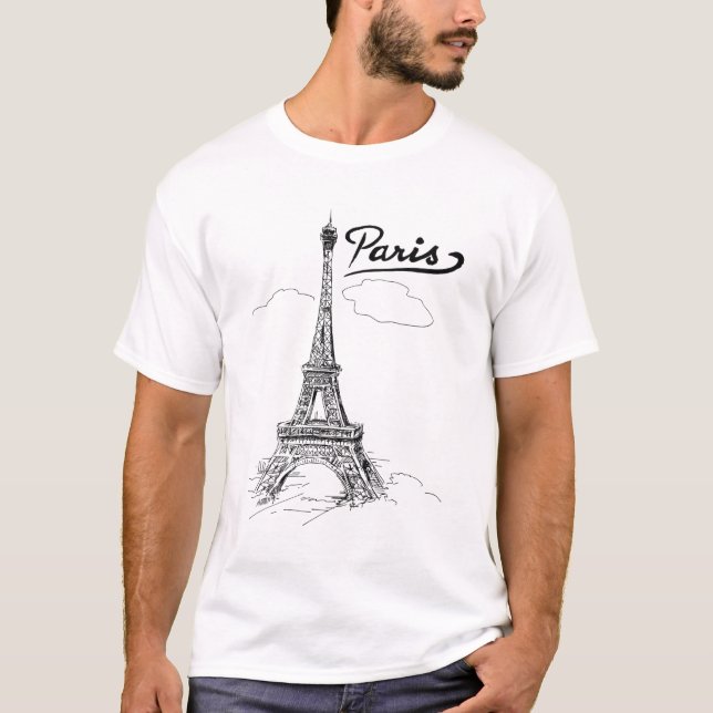 Eiffel Tower Drawing T-shirt, Paris File, text,  T-Shirt (Front)