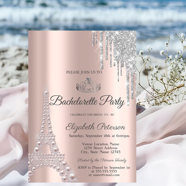 Eiffel Tower,Drips Rose Gold Bachelorette Party  Invitation (Creator Uploaded)