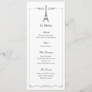 Eiffel Tower Elegant Wedding Menu Card French