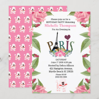 Eiffel Tower Floral Paris France Birthday Invitation