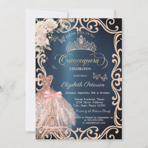 Eiffel Tower Flowers Frame Dress Butterfly  Invitation