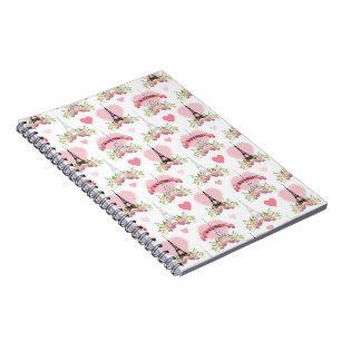 Eiffel Tower Flowers Pink Hearts Paris French Notebook
