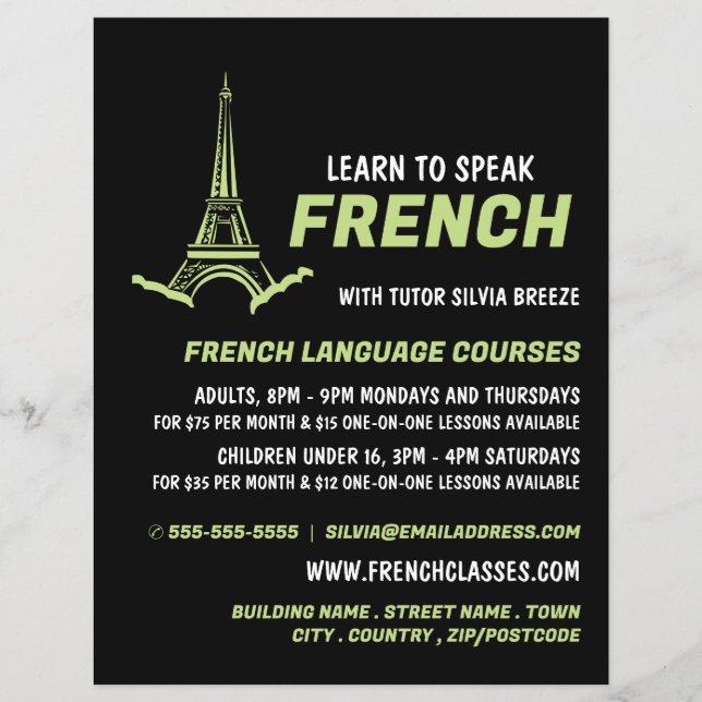 Eiffel Tower, French Language Course Advertising Flyer (Front)