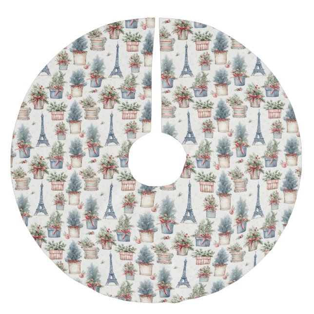 Eiffel Tower, French Topiaries Paris Christmas Brushed Polyester Tree Skirt (Front)