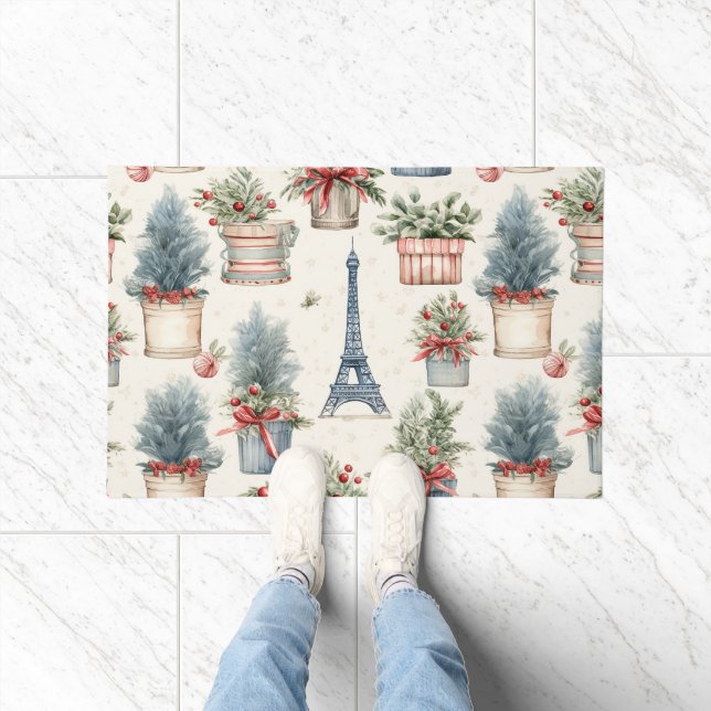 Eiffel Tower, French Topiaries Paris Christmas Doormat (Indoor)