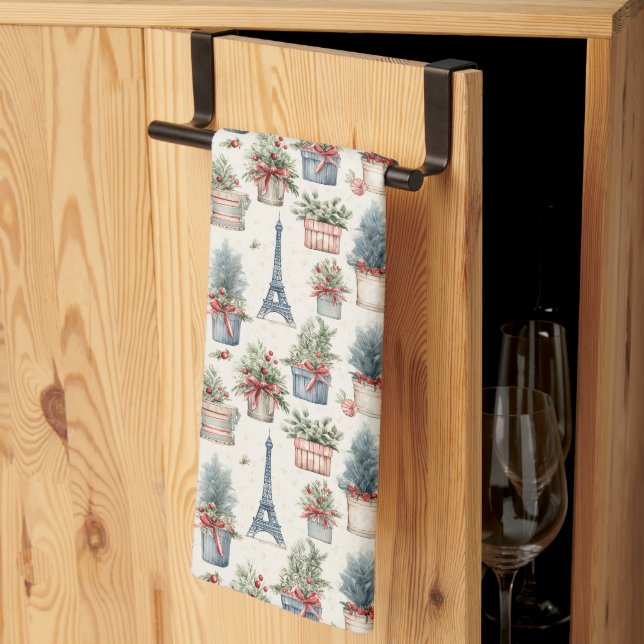 Eiffel Tower, French Topiaries Paris Christmas Tea Towel (Thirds Fold)