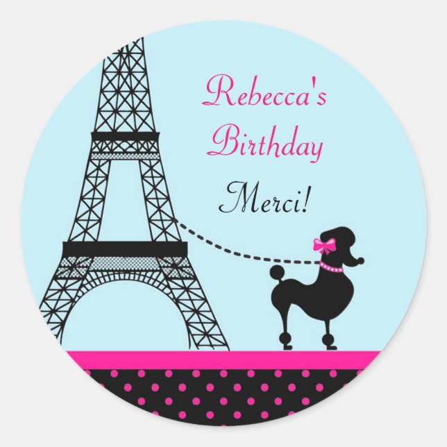 Eiffel Tower Girl Birthday Favour Sticker (Front)