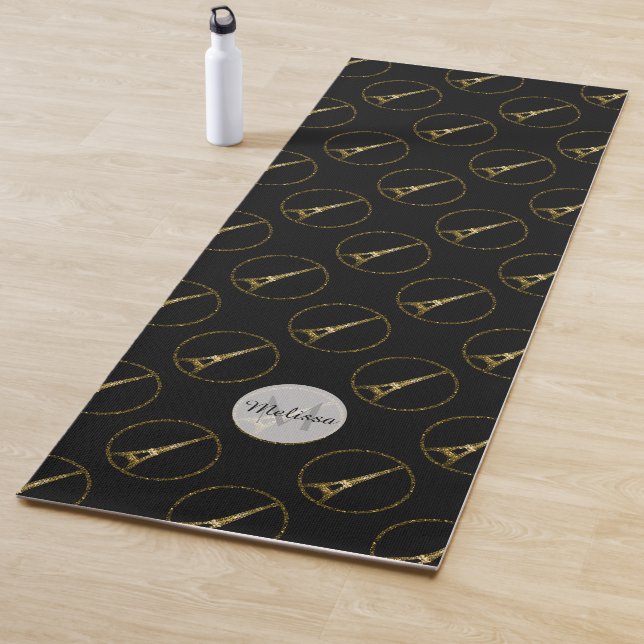 Eiffel Tower gold glitter sparkle pattern Monogram Yoga Mat (In Situ)