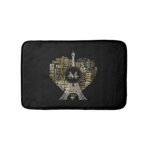 Eiffel Tower   Golden Inscriptions Paris in Heart Bath Mat