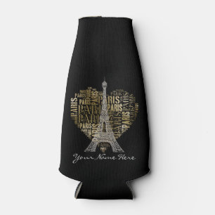 Eiffel Tower Golden Inscriptions Paris in Heart Bottle Cooler