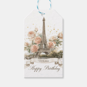 Eiffel Tower "Happy Birthday" with Custom Name Gift Tags