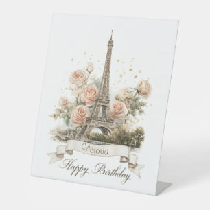 Eiffel Tower "Happy Birthday" with Custom Name Pedestal Sign