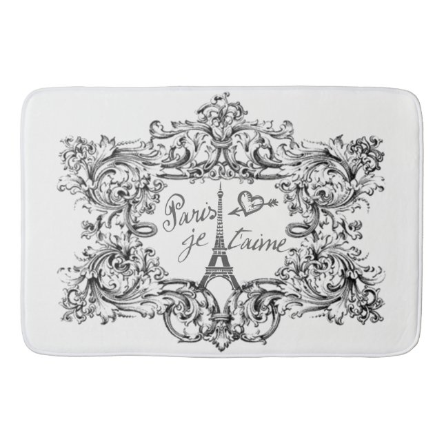Eiffel Tower "I love Paris" "Paris Je taime" Bath Mat (Front)