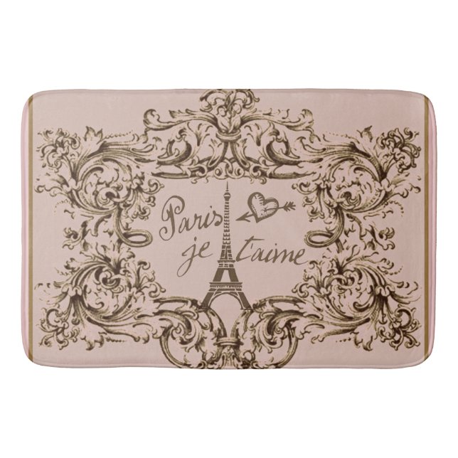 Eiffel Tower "I love Paris" "Paris Je taime" Bath Mat (Front)