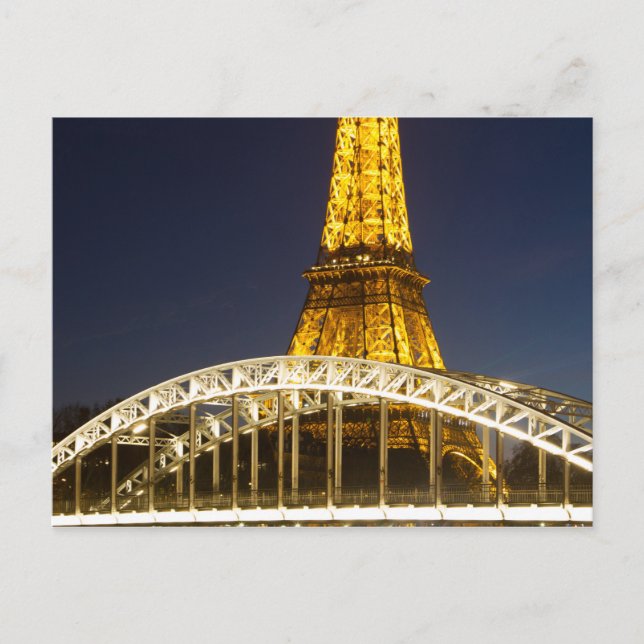 Eiffel Tower Illuminate Bridge Paris Postcard (Front)