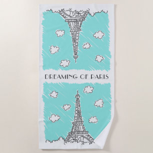 Eiffel Tower Illustration custom text beach towel