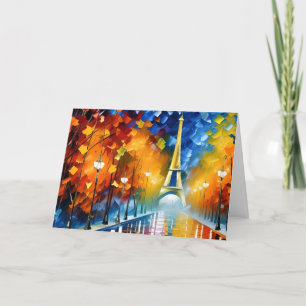 Eiffel Tower in a wet Paris night Impressionism Thank You Card