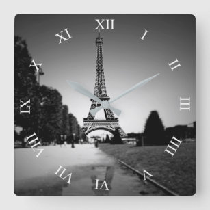 Eiffel Tower In B&W Spotlight Square Wall Clock