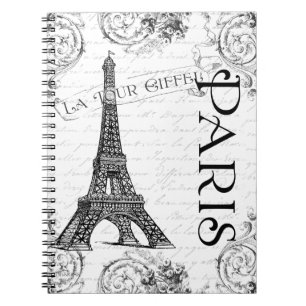 Eiffel Tower in Black and White Spiral Notebook