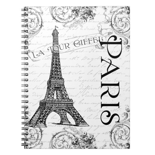 Eiffel Tower in Black and White Spiral Notebook (Front)