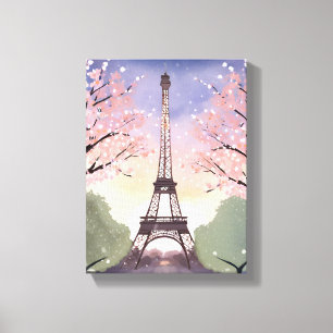 Eiffel Tower in Bloom Paris France Watercolor Canvas Print