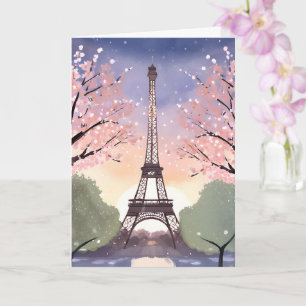 Eiffel Tower in Bloom   Paris France Watercolor Card