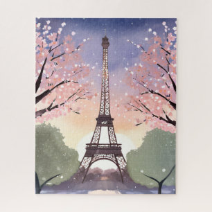 Eiffel Tower in Bloom Paris France Watercolor Jigsaw Puzzle