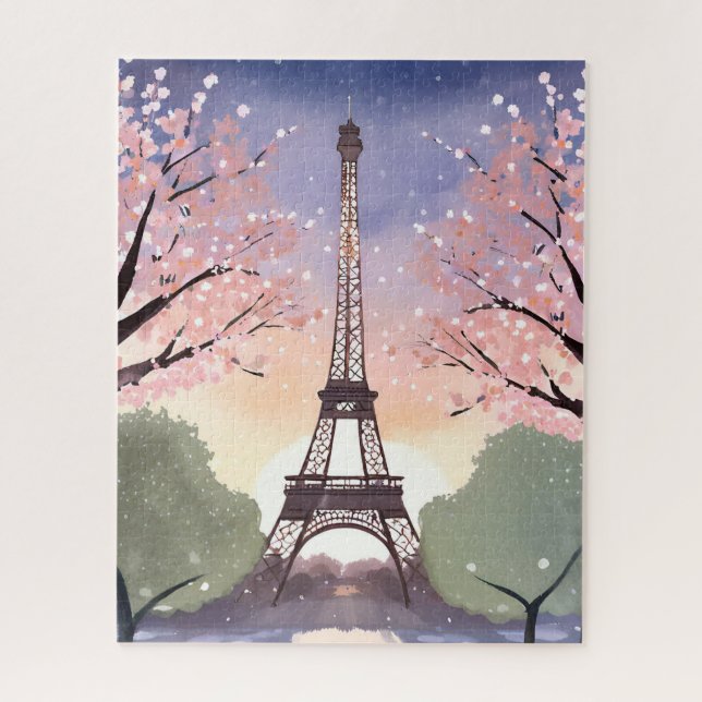 Eiffel Tower in Bloom | Paris France Watercolor Jigsaw Puzzle (Vertical)