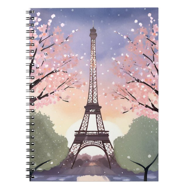 Eiffel Tower in Bloom | Paris France Watercolor Notebook (Front)