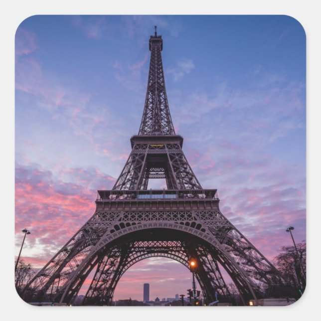 Eiffel Tower in Paris, France Pink Purple Square Sticker (Front)