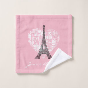 Eiffel Tower & Inscriptions Paris in Heart Bath Towel Set