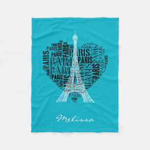 Eiffel Tower & Inscriptions Paris in Heart Fleece Blanket