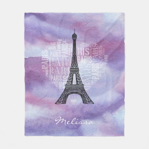 Eiffel Tower & Inscriptions Paris in Heart Fleece Blanket